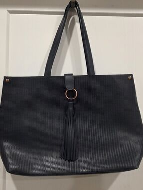Everyday Navy Textured Tote with Tassel